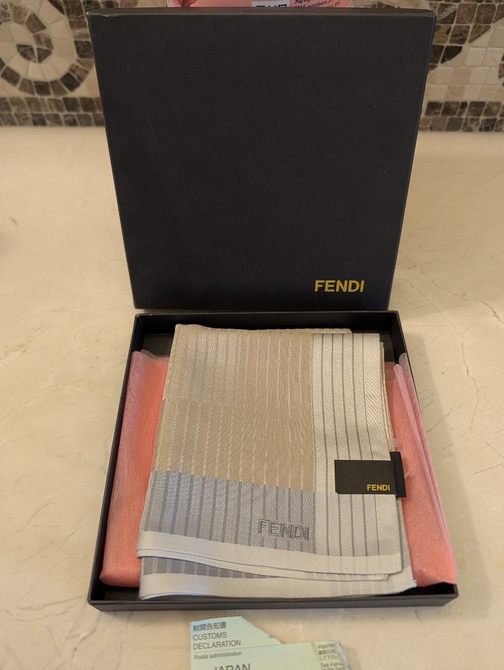 VINTAGE FENDI 100 PERCENT COTTON HANDKERCHIEF NEVER USED
